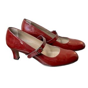 ANYI LU Shoes Mary Jane Patent Leather Heels Rounded Toe Burgundy Size 40.5/9.5